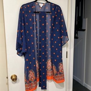 LuLaRoe Daphne Overlay - Pretty Navy Dipped Style Boho Print - Large